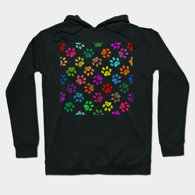 Colorful vibrant colored doodle paw prints Hoodie by GULSENGUNEL